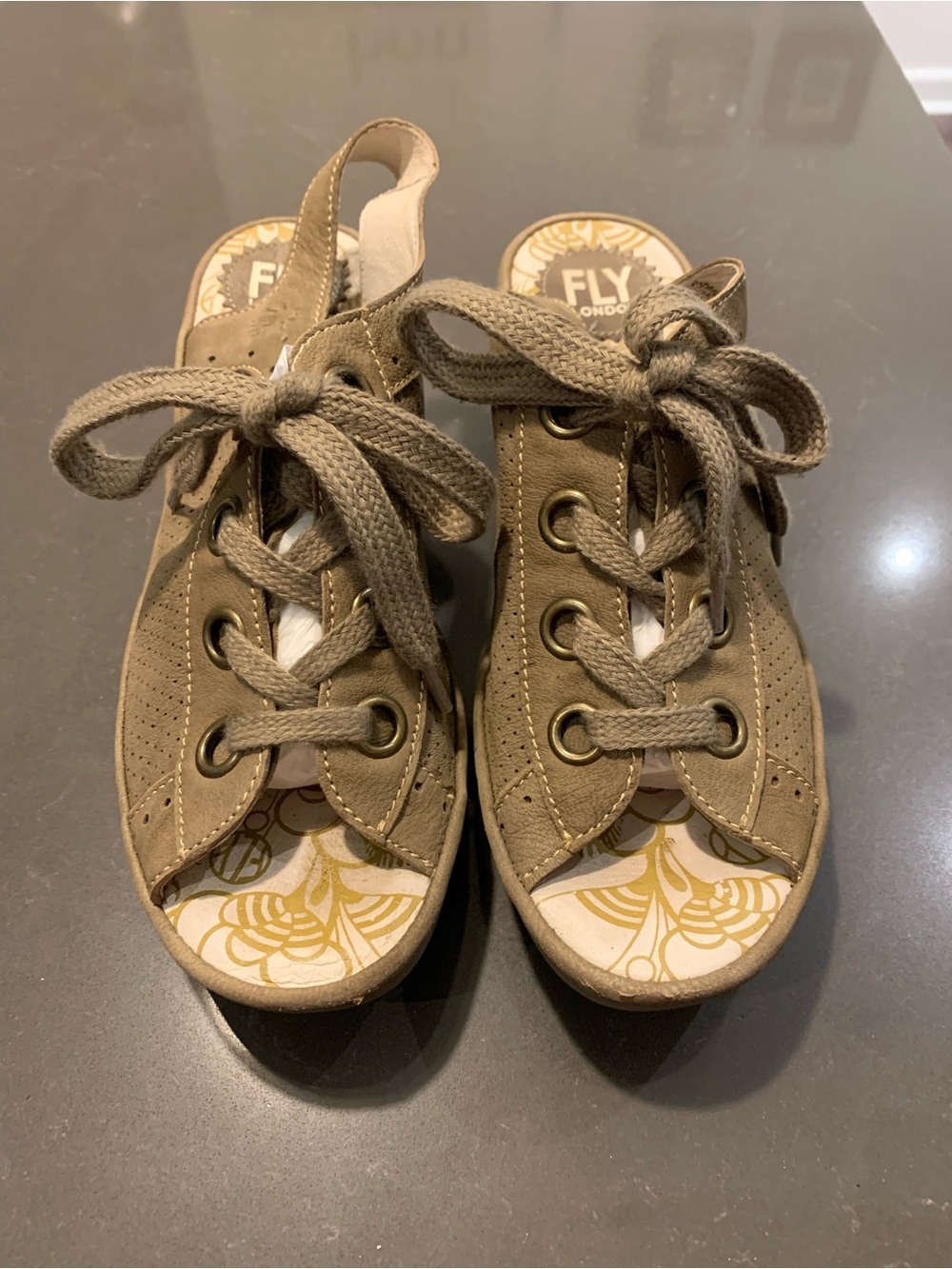 Fly London Olive/Tan Lace-Up Open-Toe Sandal
